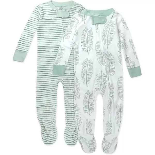 HonestBaby Sleep and Play Footed Pajamas OnePiece Sleeper Jumpsuit Zipfront PJs Organic Cotton for Baby Boys Unisex2 Jumbo Leaf Sage
