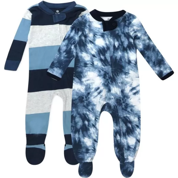 HonestBaby Sleep and Play Footed Pajamas OnePiece Sleeper Jumpsuit Zipfront PJs Organic Cotton for Baby Boys Unisex2 Jumbo Ombre Stripe Blue Indigo