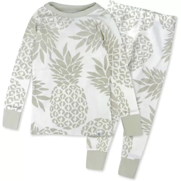 HonestBaby boys Multipack 2piece Pajamas Sleepwear Pjs 100 Organic Cotton for Infant Baby and Toddler Boys UnisexPineapple Leaf Ivory