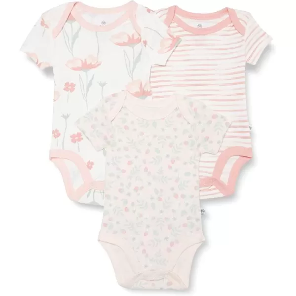 HonestBaby unisexbaby Multipack Short Sleeve Bodysuits Onepiece 100 Organic Cotton for Infant Baby Boys Girls Unisex3pack Strawberry Pink Floral