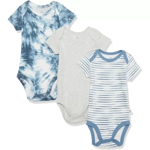 HonestBaby unisexbaby Multipack Short Sleeve Bodysuits Onepiece 100 Organic Cotton for Infant Baby Boys Girls Unisex3pack Tie Dye Blues