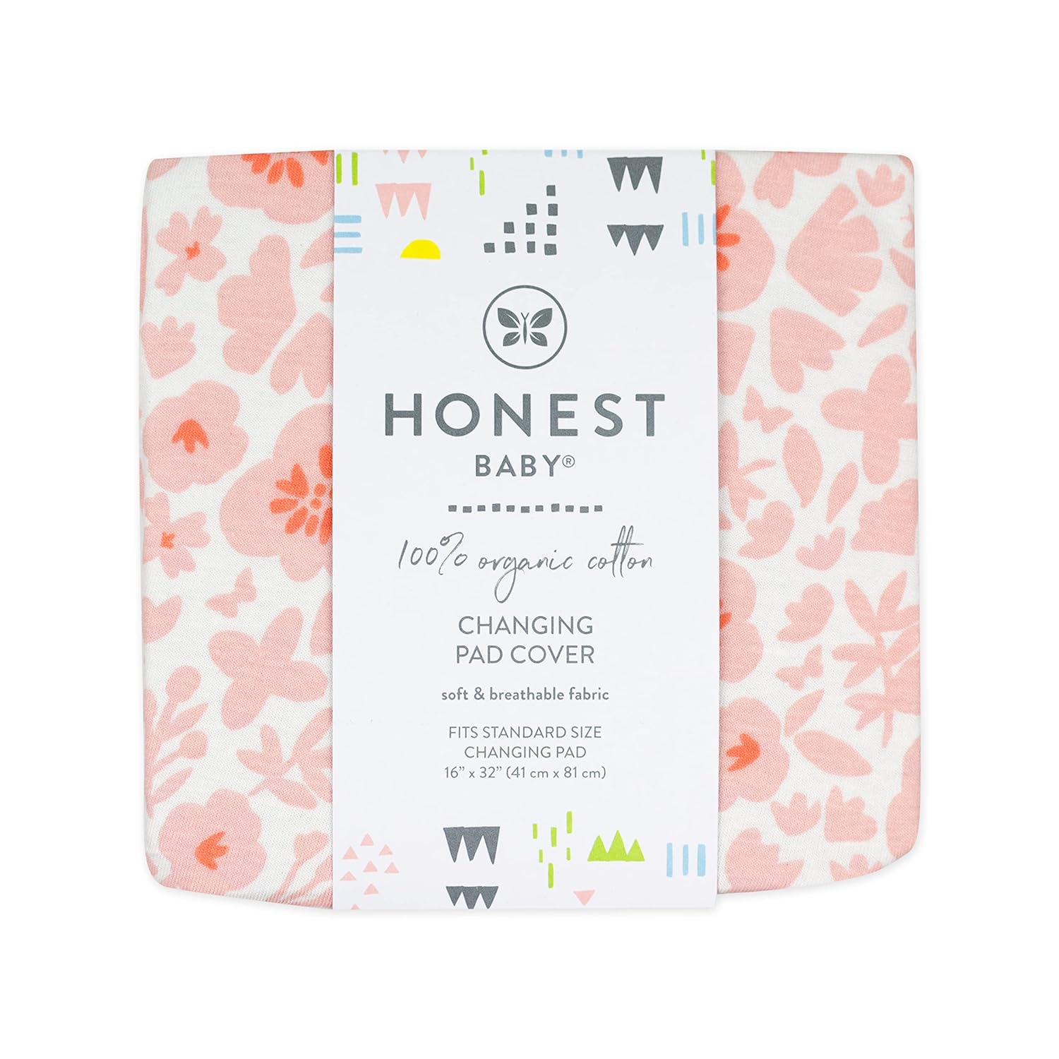 HonestBaby 2Piece Organic Cotton Printed amp Terry Changing Pad Cover Set Watercolor World One Size D2BDROne Size Peach Skin Papercut Floral