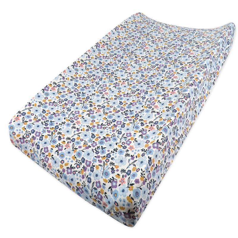 HonestBaby 2Piece Organic Cotton Printed amp Terry Changing Pad Cover Set Watercolor World One Size D2BDROne Size Fall Floral Purple