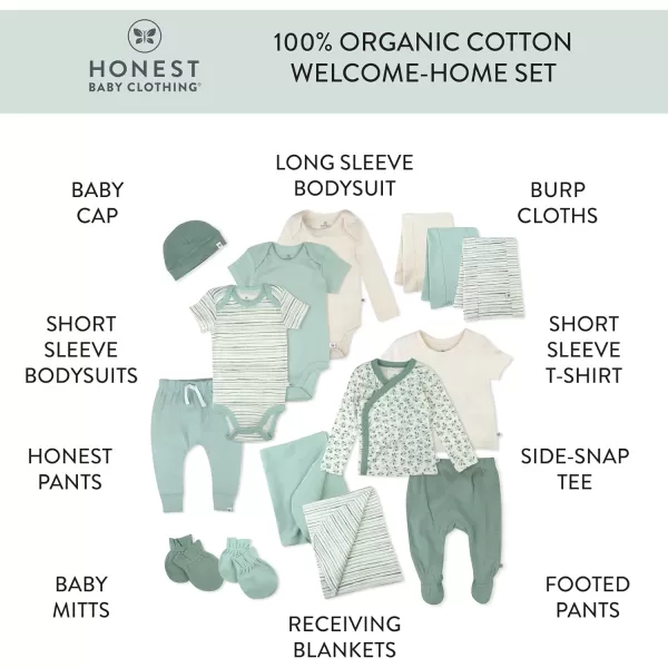 HonestBaby 15Piece Welcome Home Gift Set 100 Organic Cotton for Newborn Infant Baby Boys Girls UnisexSageWhite