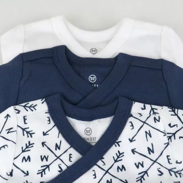 HonestBaby 3Pack Long Sleeve SideSnap Kimono Tops Newborn for Infant Boys Girls Unisex Baby 100 Organic CottonCompass Blue