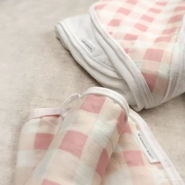 HonestBaby 3Piece Organic Cotton Hooded Towel amp Washcloth Set Rose Blossom One SizeOne Size Peach Skin Painted Buffalo Check