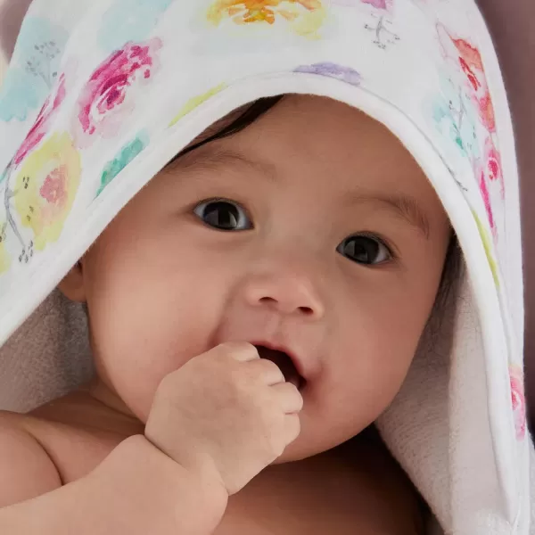 HonestBaby 3Piece Organic Cotton Hooded Towel amp Washcloth Set Rose Blossom One SizeOne Size Rose Blossom