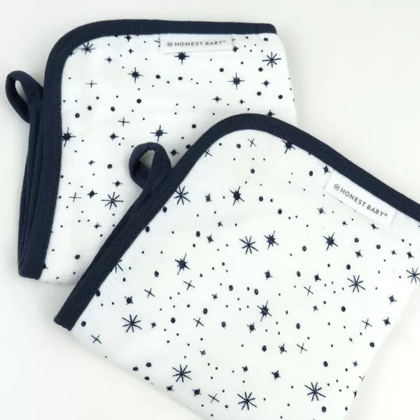 HonestBaby 3Piece Organic Cotton Hooded Towel amp Washcloth Set Rose Blossom One SizeOne Size Twinkle Star WhiteNavy