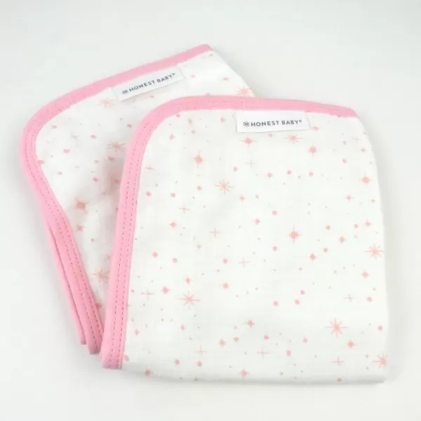 HonestBaby 3Piece Organic Cotton Hooded Towel amp Washcloth Set Rose Blossom One SizeOne Size Twinkle Star WhitePink