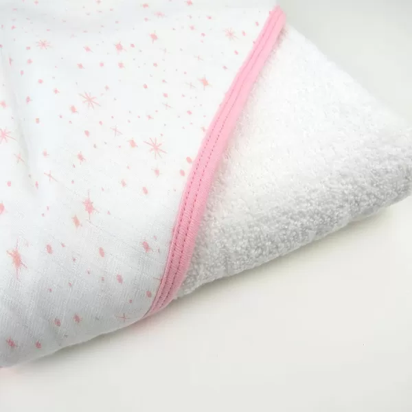 HonestBaby 3Piece Organic Cotton Hooded Towel amp Washcloth Set Rose Blossom One SizeOne Size Twinkle Star WhitePink