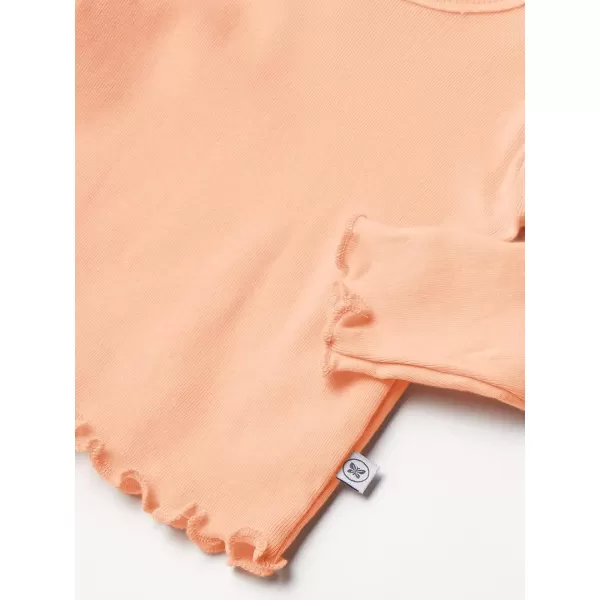 HonestBaby Baby Girls Organic Cotton Rib Ruffle Long Sleeve TShirt LegacyCoral Pink
