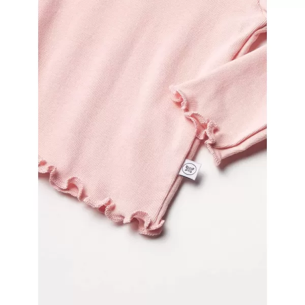 HonestBaby Baby Girls Organic Cotton Rib Ruffle Long Sleeve TShirt LegacyPeach Skin