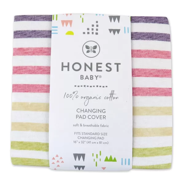 HonestBaby Boys Organic Cotton Changing Pad Cover Blue Painted Buffalo Check One SizeRainbow Stripe One Size
