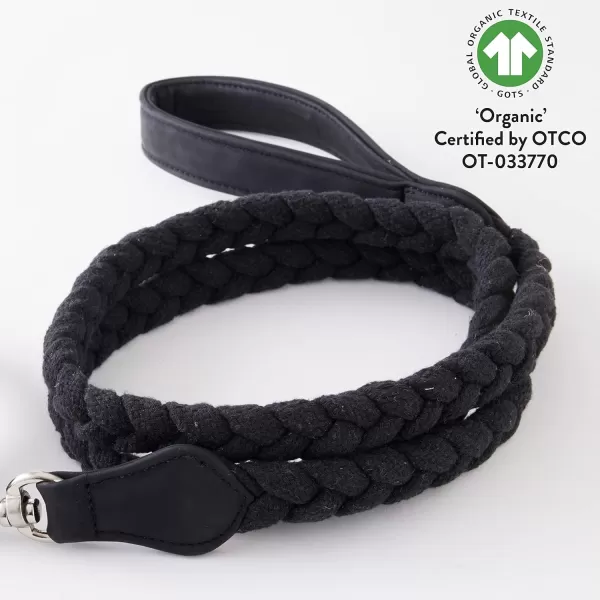 HonestBaby Collars and Leash Sets Braided and Vegan Suede for Dogs Organic Cotton for Pets BlackBlack XSmallBlackBlack CollarRope Leash XLarge