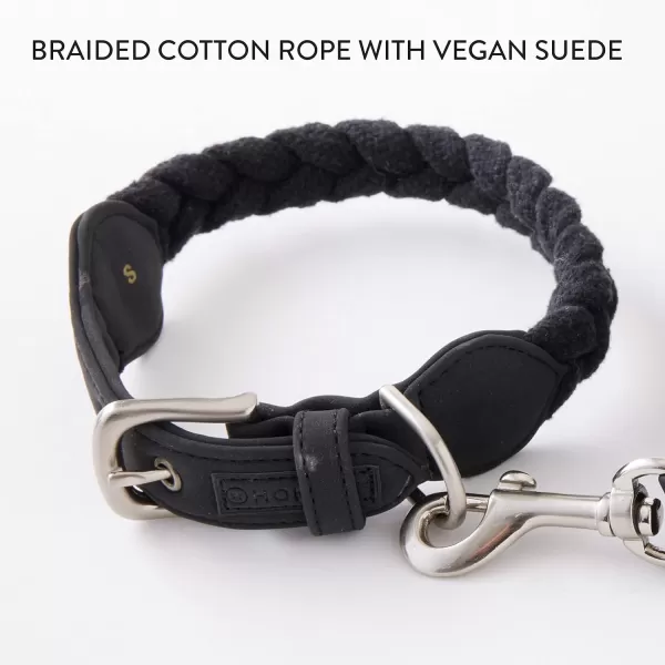 HonestBaby Collars and Leash Sets Braided and Vegan Suede for Dogs Organic Cotton for Pets BlackBlack XSmallBlackBlack CollarRope Leash XLarge