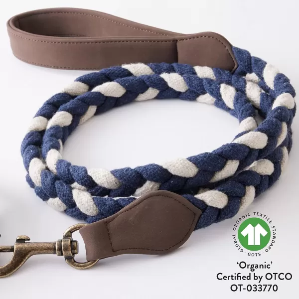 HonestBaby Collars and Leash Sets Braided and Vegan Suede for Dogs Organic Cotton for Pets BlackBlack XSmallNavyIvory CollarRope Leash Set XXSmall