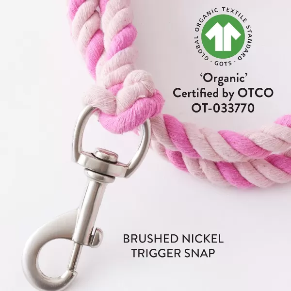 HonestBaby Collars and Leash Sets Braided and Vegan Suede for Dogs Organic Cotton for Pets BlackBlack XSmallSoft PinkBright Pink Cotton Leash with Handle One Size