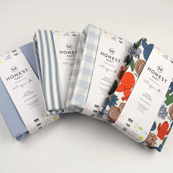 HonestBaby Fitted Crib Sheets Fits Standard Mattress Bassinet Mini Prints 100 Organic Cotton Baby Boys Girls Unisex1 Blue Ticking Stripe