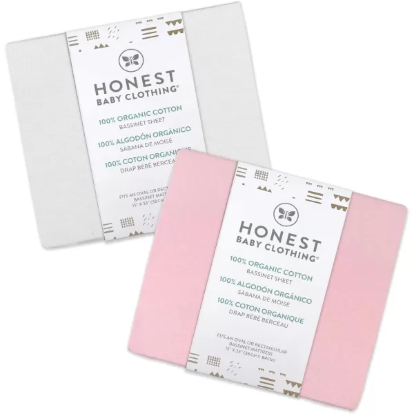 HonestBaby Fitted Crib Sheets Fits Standard Mattress Bassinet Mini Solids 100 Organic Cotton Baby Boys Girls Unisex2 Pink Bassinet Sheet Set