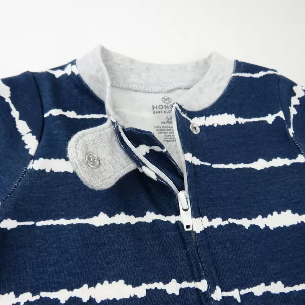 HonestBaby Footed Sleep amp Play Pajamas Organic Cotton for Infant Baby Boys LEGACY2 Shibori Stripe Navy