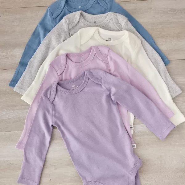 HonestBaby Long Sleeve Bodysuits Multipack Organic Cotton for Infant Baby Girls5pack Dusty Purple