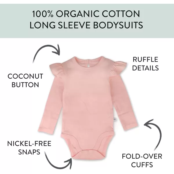 HonestBaby Long Sleeve Bodysuits Multipack Organic Cotton for Infant Baby Girls5pack Romantic Pink