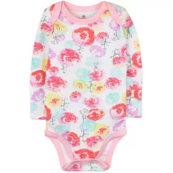 HonestBaby Long Sleeve Bodysuits Multipack Organic Cotton for Infant Baby Girls5pack Rose Blossom