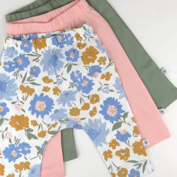HonestBaby Multipack Harem Pants Roomy Fit Pull on Bottoms 100 Organic Cotton for Infant Baby Boys Girls Unisex Legacy3pack Painterly Floral Blue