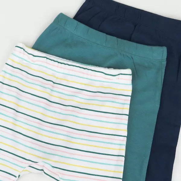 HonestBaby Multipack Harem Pants Roomy Fit Pull on Bottoms 100 Organic Cotton for Infant Baby Boys Girls Unisex Legacy3pack Watercolor Ombre Stripe Aqua Blue