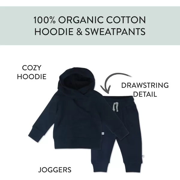 HonestBaby Multipack Pullover Hoodie Sweatshirt Jogger Sweatpant Sets Organic Cotton Baby Toddler Boys Girls UnisexDress Blues 2 Piece