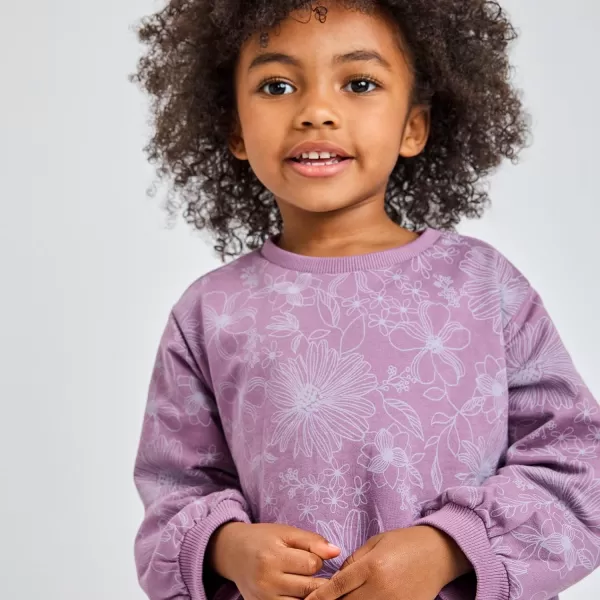 HonestBaby Multipack Pullover Hoodie Sweatshirt Jogger Sweatpant Sets Organic Cotton Baby Toddler Boys Girls UnisexSketchy Floral Purple 2 Piece