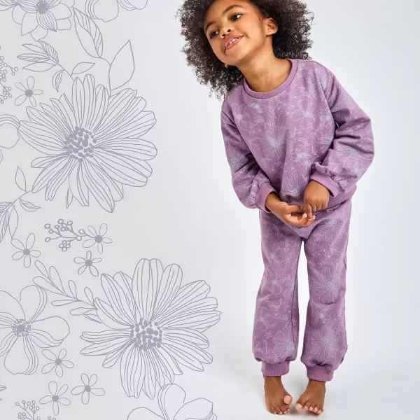 HonestBaby Multipack Pullover Hoodie Sweatshirt Jogger Sweatpant Sets Organic Cotton Baby Toddler Boys Girls UnisexSketchy Floral Purple Sweatsuit
