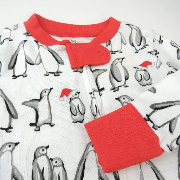 HonestBaby NonSlip Footed Holiday Pajamas OnePiece Sleeper ZipFront PJs Organic Cotton for BabyBoys Girls UnisexLEGACY2pack Penguin Party