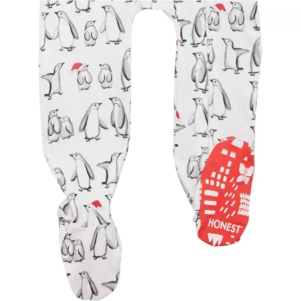 HonestBaby NonSlip Footed Holiday Pajamas OnePiece Sleeper ZipFront PJs Organic Cotton for BabyBoys Girls UnisexLEGACY2pack Penguin Party