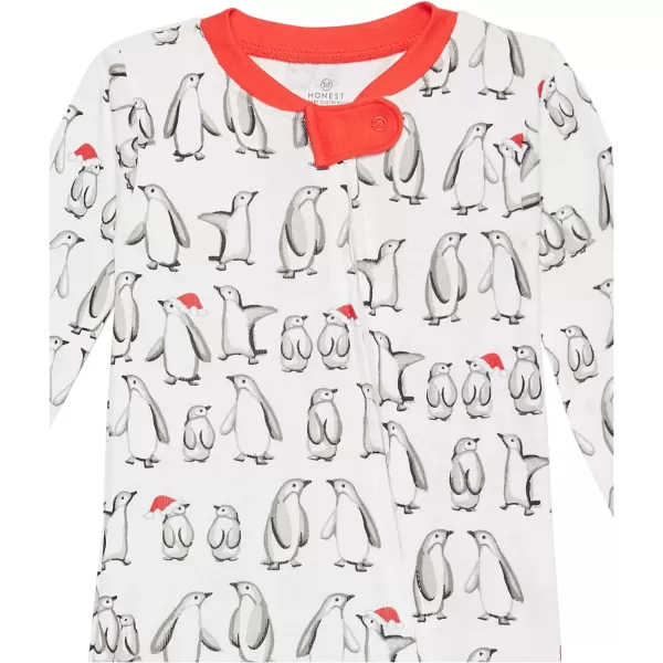 HonestBaby NonSlip Footed Holiday Pajamas OnePiece Sleeper ZipFront PJs Organic Cotton for BabyBoys Girls UnisexLEGACY2pack Penguin Party