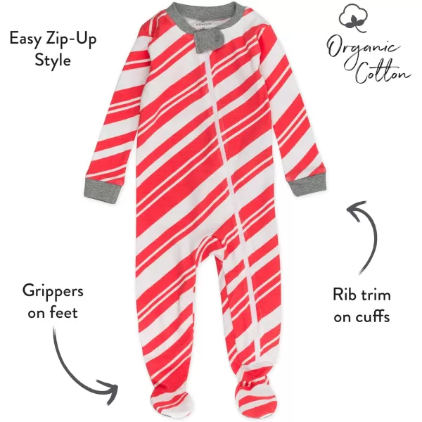 HonestBaby NonSlip Footed Holiday Pajamas OnePiece Sleeper ZipFront PJs Organic Cotton for BabyBoys Girls UnisexLEGACYCandy Cane
