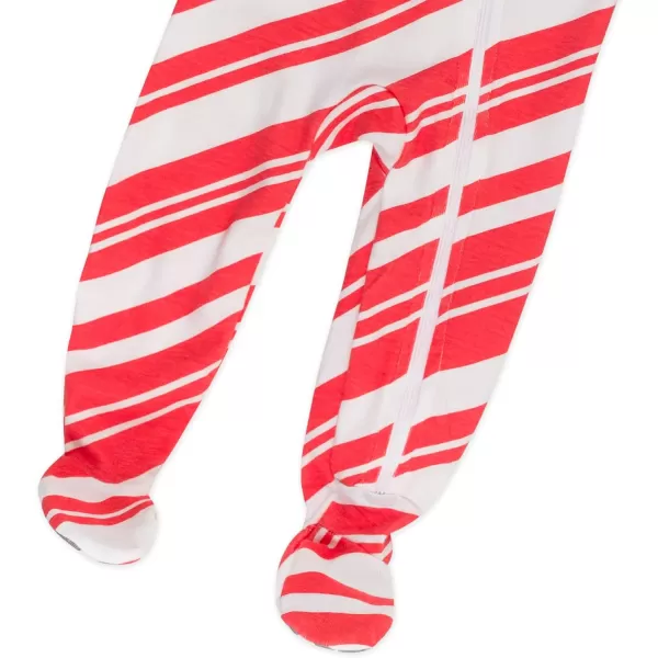 HonestBaby NonSlip Footed Holiday Pajamas OnePiece Sleeper ZipFront PJs Organic Cotton for BabyBoys Girls UnisexLEGACYCandy Cane