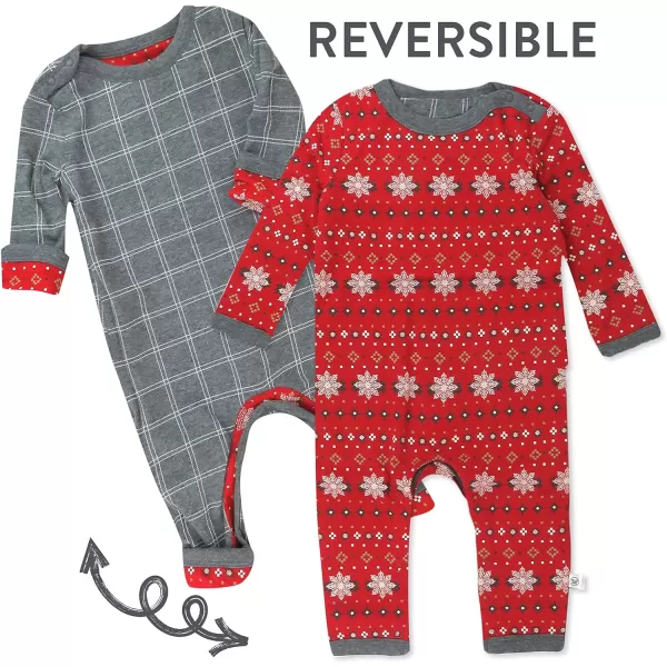 HonestBaby Romper Coverall Sets Onepiece Jumpsuit Organic Cotton1 Fair Isle Red Reversible Coverall