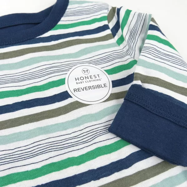 HonestBaby Romper Coverall Sets Onepiece Jumpsuit Organic Cotton1 Hand Drawn Nature Stripe Navy Reversible Coverall