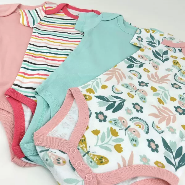 HonestBaby Unisex Baby Multipack Short Sleeve Bodysuits OnePiece 100 Organic Cotton4pack Butterfly Garden