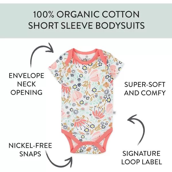 HonestBaby Unisex Baby Multipack Short Sleeve Bodysuits OnePiece 100 Organic Cotton4pack Flower Power