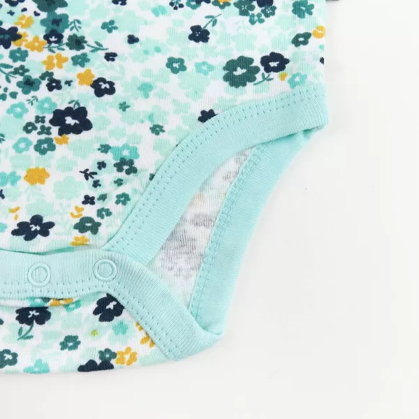 HonestBaby babygirls 5pack Short Sleeve Bodysuits Onepiece 100 Organic Cotton for Infant Baby Girls5pack Dreamy Floral Aqua Blue