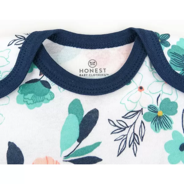 HonestBaby babygirls 5pack Short Sleeve Bodysuits Onepiece 100 Organic Cotton for Infant Baby Girls5pack Dreamy Floral Aqua Blue
