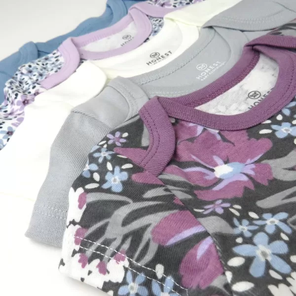 HonestBaby babygirls 5pack Short Sleeve Bodysuits Onepiece 100 Organic Cotton for Infant Baby Girls5pack Jumbo Floral Dusty Purple