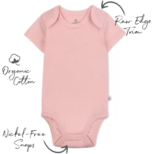 HonestBaby babygirls 5pack Short Sleeve Bodysuits Onepiece 100 Organic Cotton for Infant Baby Girls5pack Pink Sands