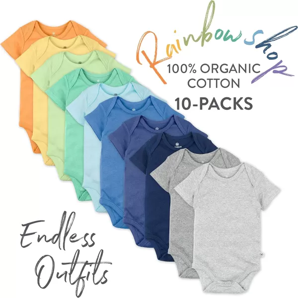 Honestbaby 10Pack Short Sleeve Bodysuits OnePiece 100 Organic Cotton for Infant Baby Boys Girls UnisexRainbow Blues
