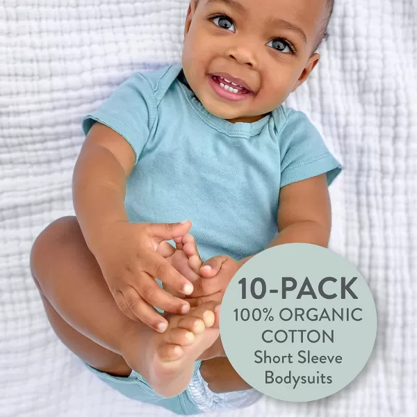 Honestbaby 10Pack Short Sleeve Bodysuits OnePiece 100 Organic Cotton for Infant Baby Boys Girls UnisexRainbow Blues