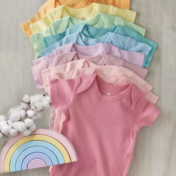 Honestbaby 10Pack Short Sleeve Bodysuits OnePiece 100 Organic Cotton for Infant Baby Boys Girls UnisexRainbow Pinks