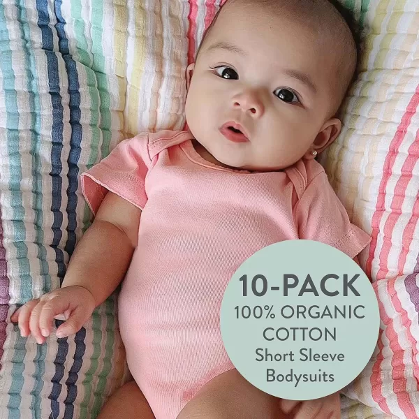 Honestbaby 10Pack Short Sleeve Bodysuits OnePiece 100 Organic Cotton for Infant Baby Boys Girls UnisexRainbow Pinks