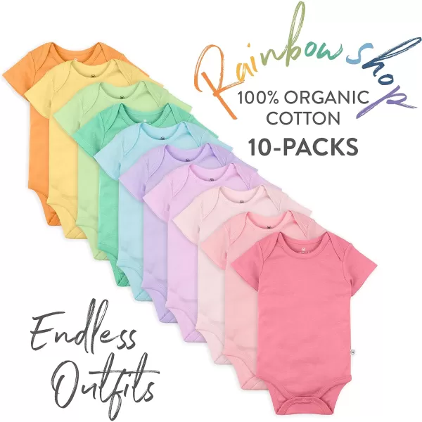 Honestbaby 10Pack Short Sleeve Bodysuits OnePiece 100 Organic Cotton for Infant Baby Boys Girls UnisexRainbow Pinks